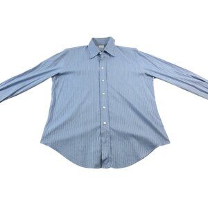 Armani Collezioni Shirt Mens L Blue Black Striped Classic Long Sleeve Button-Up